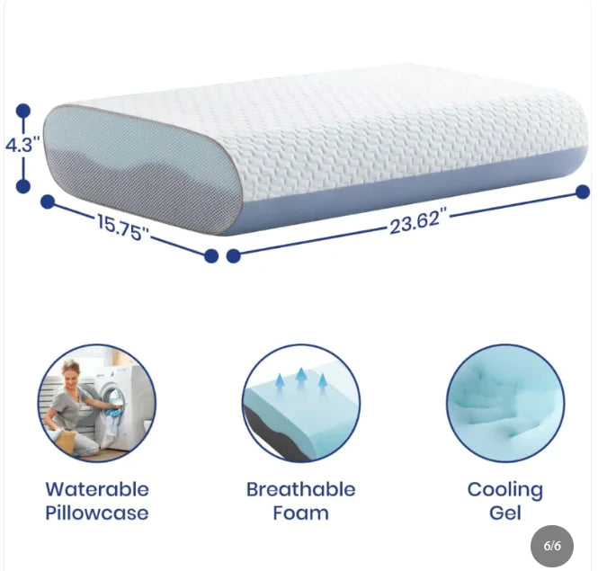 4 Inch Gel Memory Foam Cooling Bed Pillow with Removable Washable Pillowcase, Standard Size