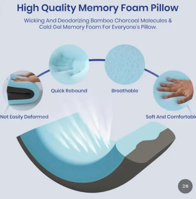 4 Inch Gel Memory Foam Cooling Bed Pillow with Removable Washable Pillowcase, Standard Size